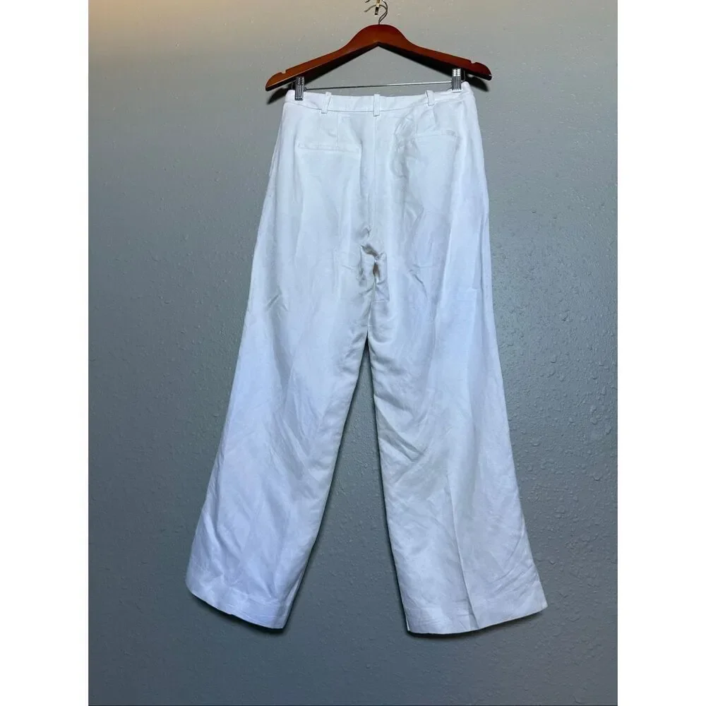 H&M White Linen Blend Wide Leg Cropped Pants Women’s US 6 EUR 36